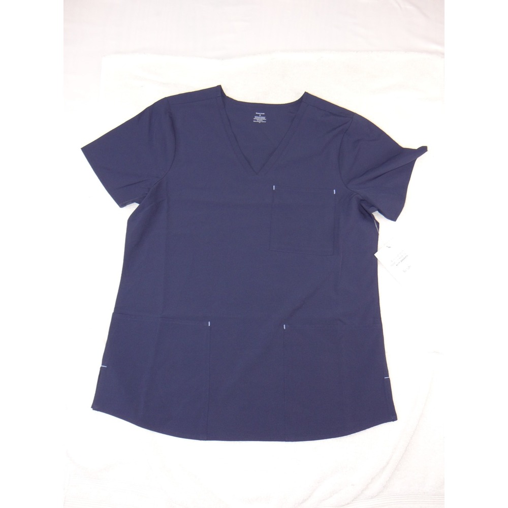 Women's Scrubs Navy Blue V-Neck Top Short Sleeve 4-Way Stretch Pockets Small 3V4